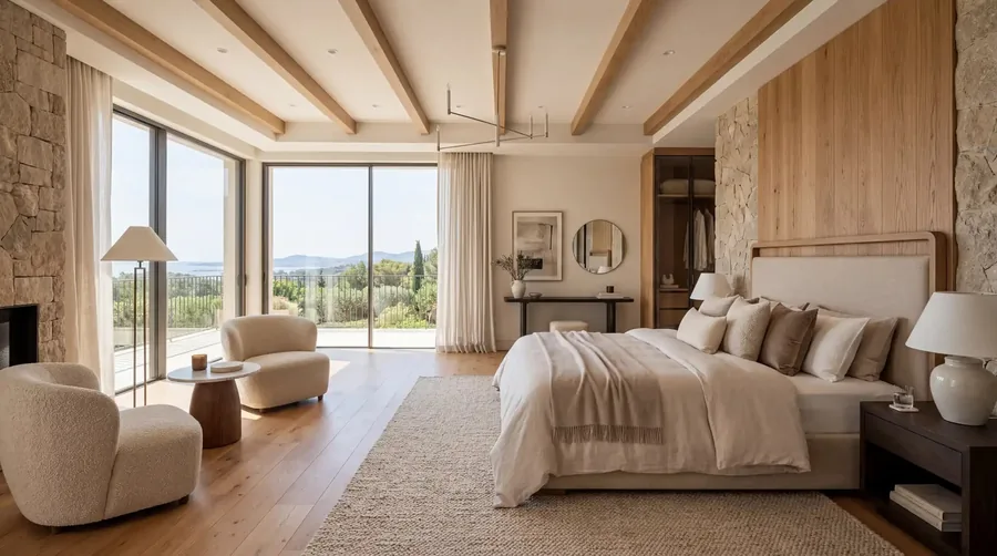 Stone, leather, linen and oiled wood in one room, none of them pretending to be new.
