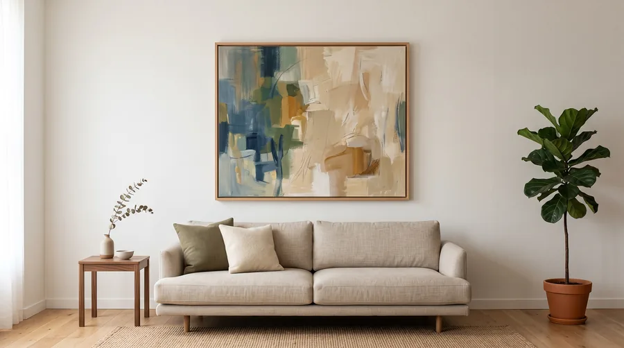One large painting centred above a low sofa